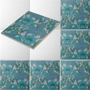 Carreau Vintage Art Nouveau Bleu Motif Floral