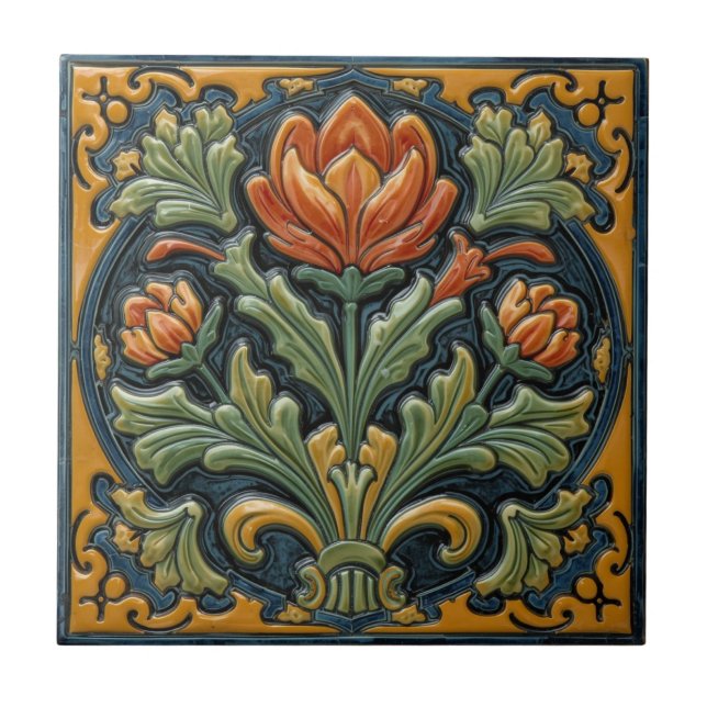 Carreau Vintage Art Nouveau  Majolica Floral Craftsman (Devant)