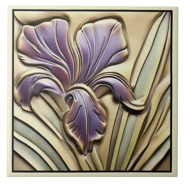 Carreau Vintage Art Nouveau Purple Iris Bas Relief (Devant)