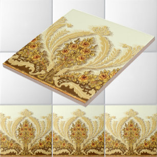 Carreau Vintage Art Nouveau Rose Jaune Frise