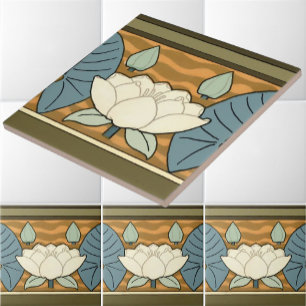 Carreau Vintage Art Nouveau White Lily Frieze par Verneuil