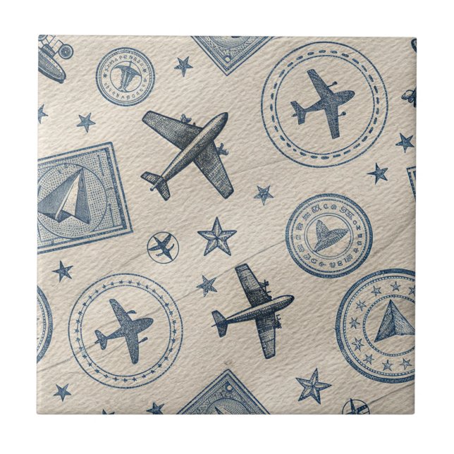 Carreau Vintage Aviation Passport Stamp Pattern (1) (Devant)