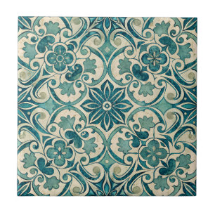 Carreau Vintage Azulejo Motif vert portugais