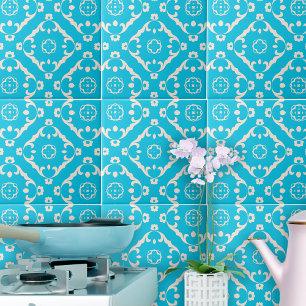 Carreau Vintage baroque Cyan bleu et blanc Motif