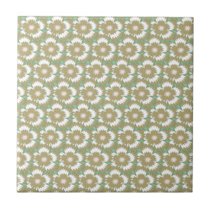 Carreau Vintage beige et vert fleuri Dianthus Barbatus