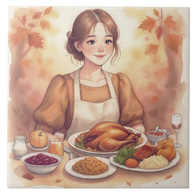 Carreau Vintage, Belle Fille, Fête de Thanksgiving (Devant)