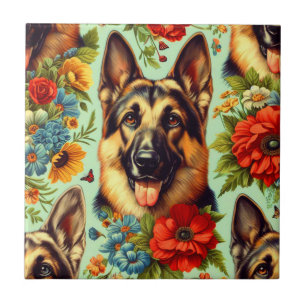 Carreau Vintage berger allemand floral