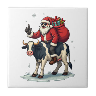 Carreau Vintage Bigfoot Père Noël chevauchant une vache No