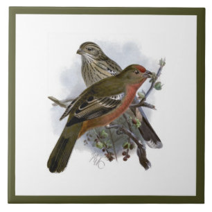 Carreau Vintage Bleu coloré Oiseau et feuillage