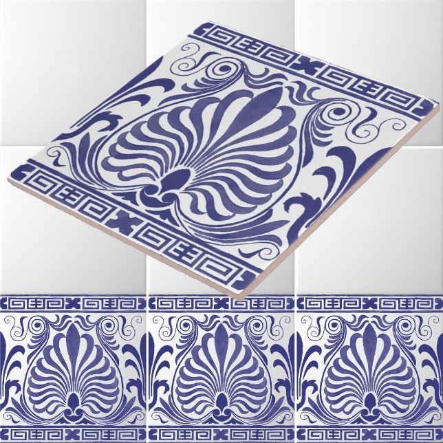 Carreau Vintage Blue and White Greek Frieze Motif (Créateur téléchargé)