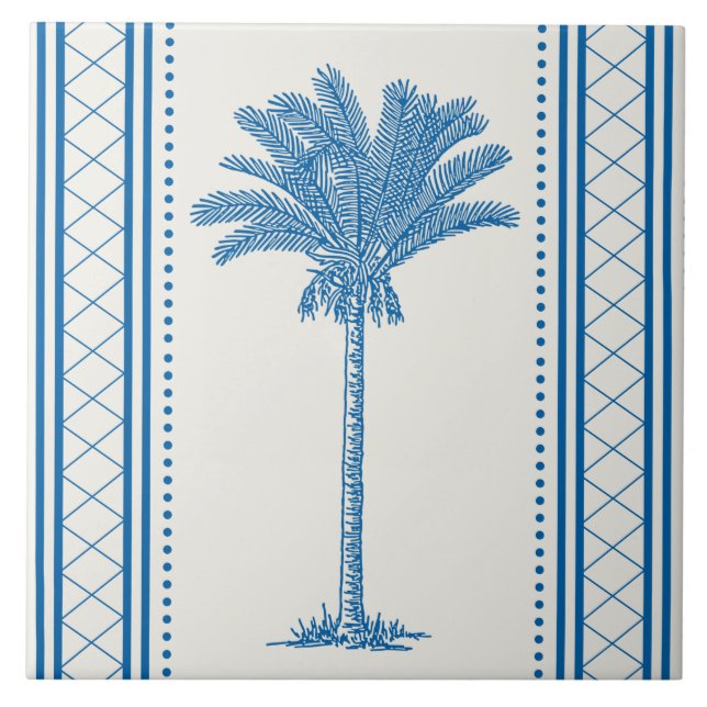 Carreau Vintage Blue Palm Tree Silhouette Côtière Tropical (Devant)