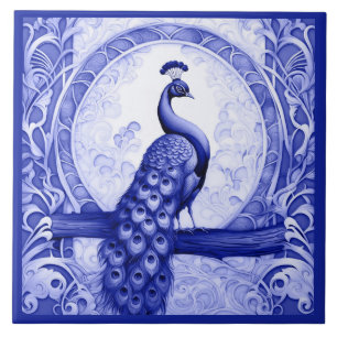 Carreau Vintage Blue Peacock Bird Art Nouveau Art Déco