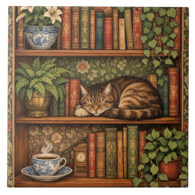 Carreau Vintage book shelf with cat and coffee (Devant)
