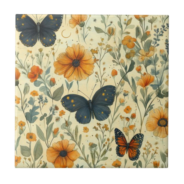 Carreau Vintage Butterfly Wildflower (5) (Devant)