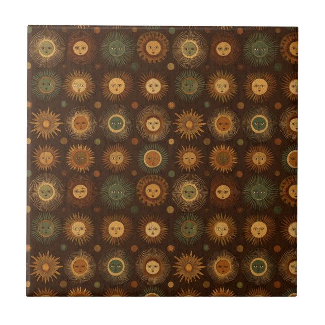 Carreau Vintage Celestial Sun Face Pattern (Devant)