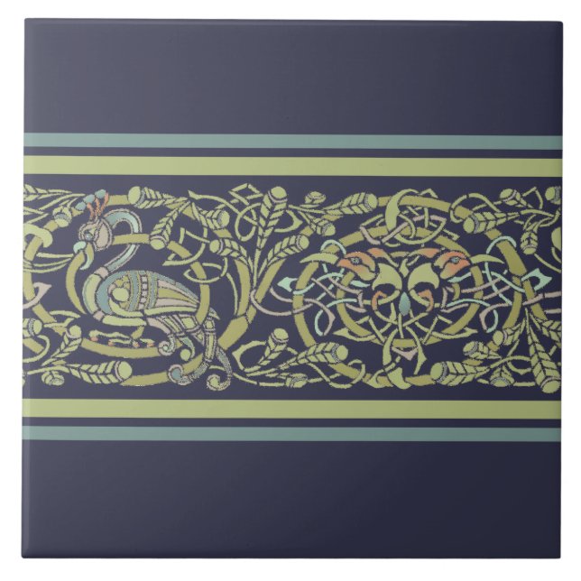 Carreau Vintage Celtic Knot Peacock Oiseaux Motif Frieze (Devant)