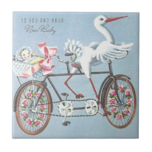 Carreau Vintage cigogne à vélo pour vous et votre bébé