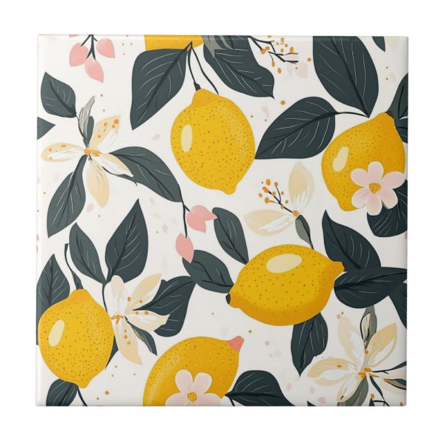 Carreau Vintage citron et Motif de fleurs roses (Devant)