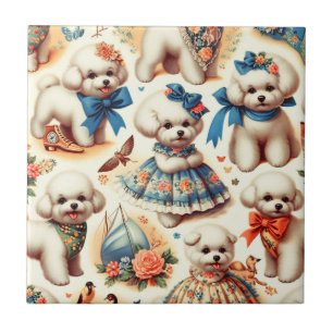 Carreau Vintage Cute Bichon Frisé Peinture