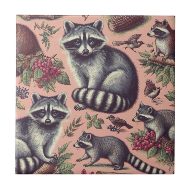 Carreau Vintage Cute Racoon (Devant)