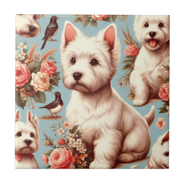 Carreau Vintage Cute West Highland White Terrier (Devant)