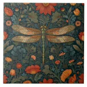 Carreau Vintage dragonfly orange floral vert boho chic