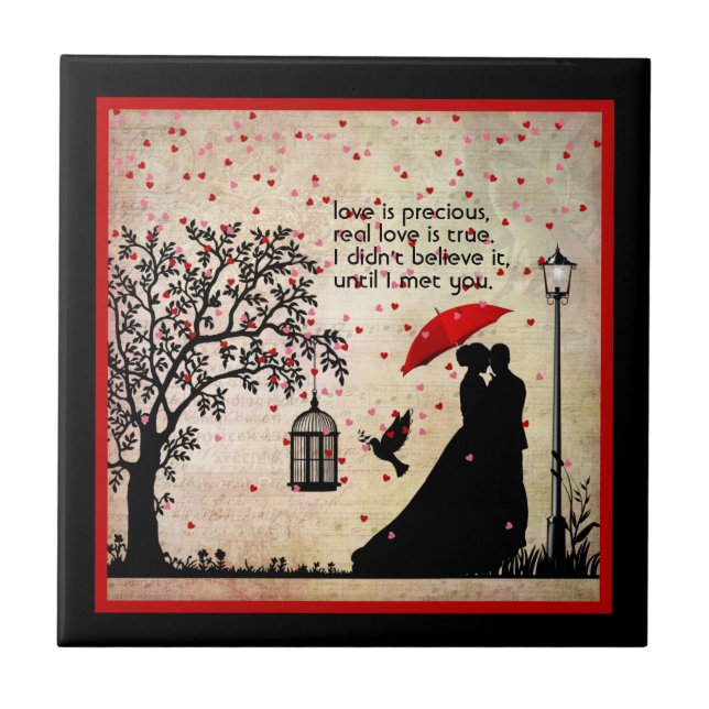 Carreau Vintage Elegant Beige & Black Poetry Valentines (Devant)