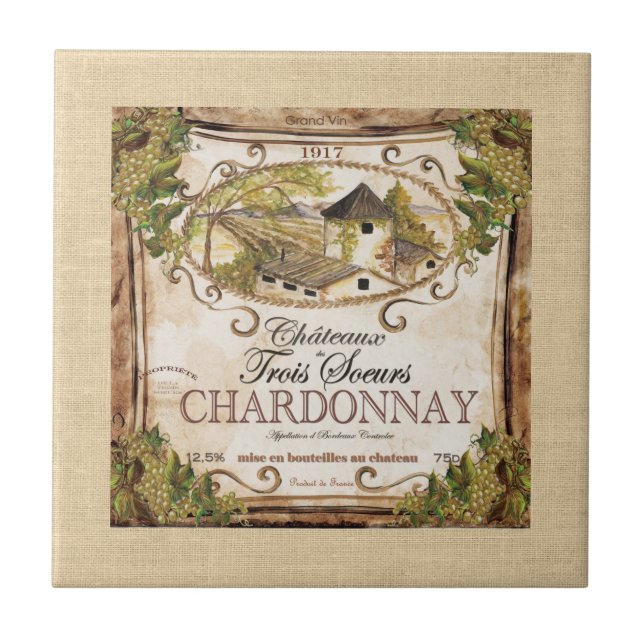 Carreau Vintage Étiquette du vin français Burlap (Devant)