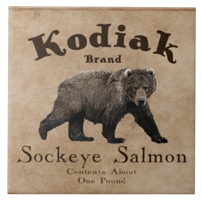 Carreau Vintage Étiquette Saumon Kodiak (Devant)