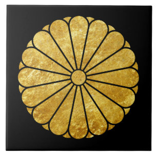 Carreau Vintage Faux Gold Noir Kiku Chrysanthemum Mon