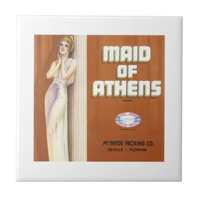 Carreau Vintage femme de ménage d'Athènes Étiquette de crè (Devant)