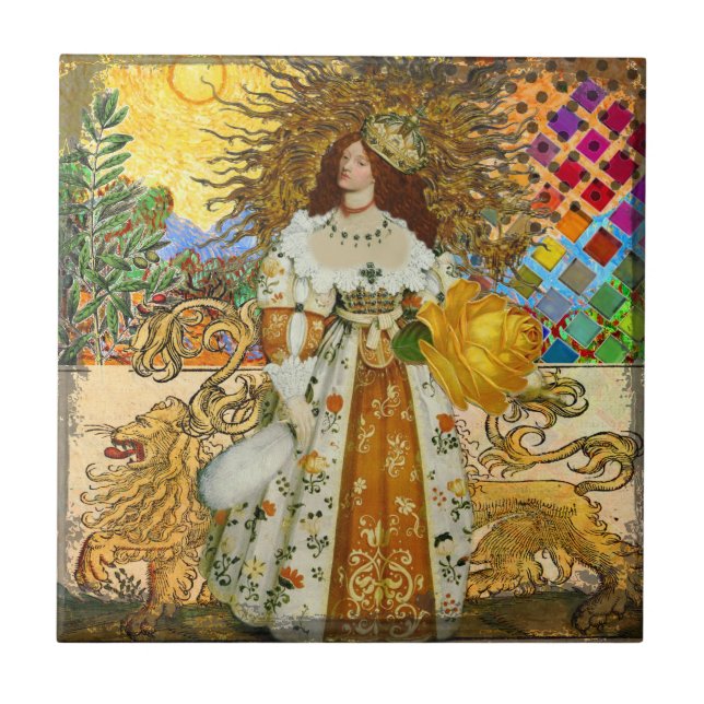 Carreau Vintage femme Soleil d'or : Leo Zodiac Collage Art (Devant)