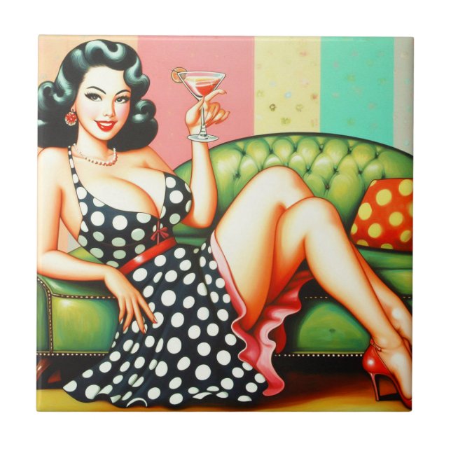 Carreau Vintage fille de boisson (Devant)
