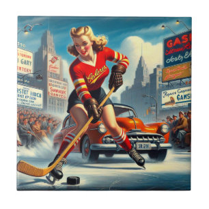 Carreau Vintage fille de hockey