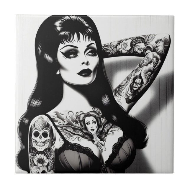 Carreau Vintage fille Goth tatouée (Devant)