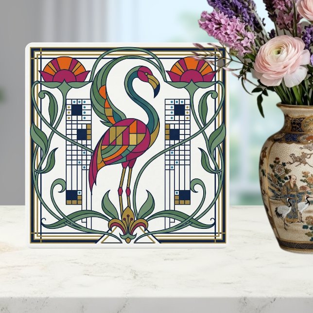 Carreau Vintage Flamingo Floral Geometric Patterned Tile (Créateur téléchargé)