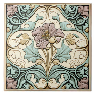 Carreau vintage, fleur de rose Art Nouveau, Pastel