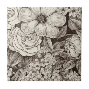 Carreau Vintage Floral Sepia Motif (1)