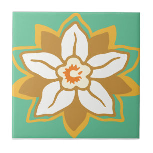 Carreau Vintage Floral vert et jaune motif Jonquil