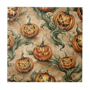 Carreau Vintage Halloween Jack-O-Lantern Vine Motif
