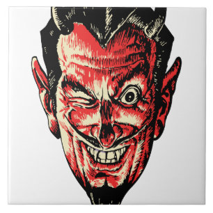 Carreau Vintage Halloween Red Devil Head