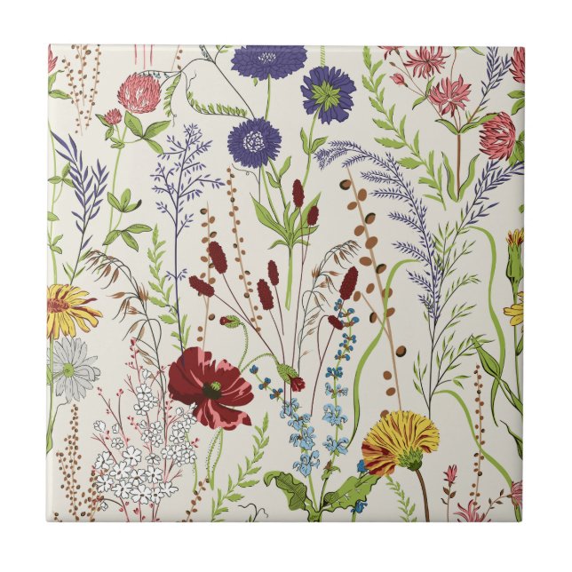 Carreau Vintage Hand-Drawn Meadow Wildflower (Devant)
