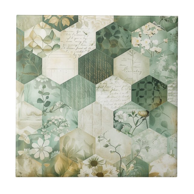 Carreau Vintage Hexagon Botanical Patchwork (Devant)