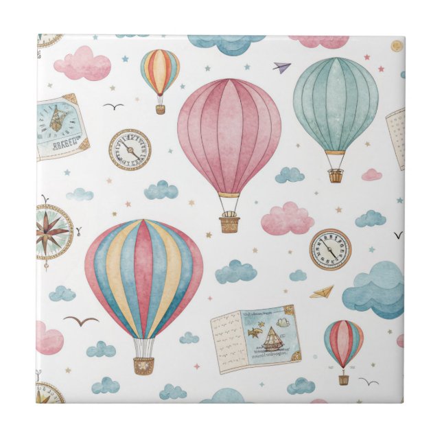 Carreau Vintage Hot Air Balloon Pattern (1) (Devant)