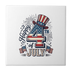 Carreau Vintage Joyeux 4 juillet Chapeau Patriote Vector D