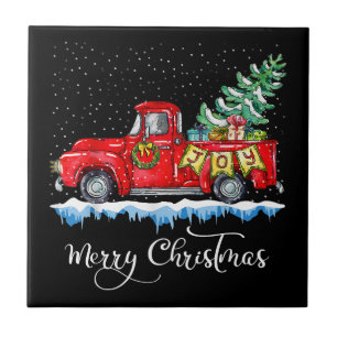 Carreau Vintage Joyeux Noël Camion Rouge Ancien Noël