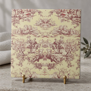 Carreau Vintage lac jaune rouge toile de jouy monogramme