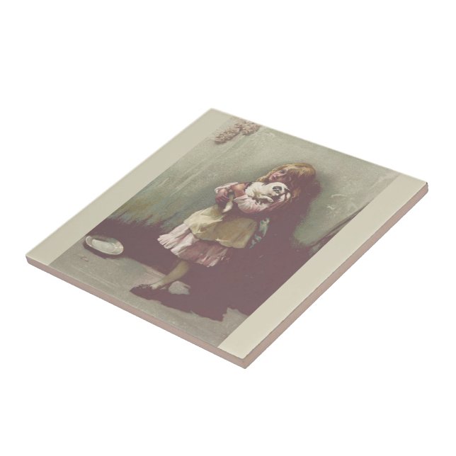 Carreau Vintage livre d'histoires Jolie fille enfant avec  (Côté)