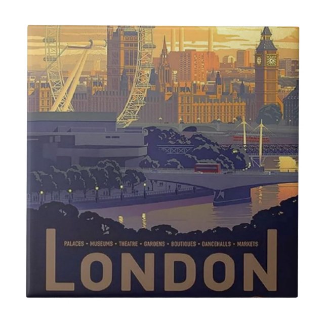 Carreau Vintage Londres Big Ben Parlement Thames River (Devant)