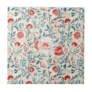 Carreau Vintage marguerite rouge motif floral - Botanique